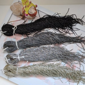 Bright Check Purl in Black, French Metallic Rough Wire in Gunmetal, Bullion Wire in Gray Color, Gilt Gimp Goldwork Metal Threads