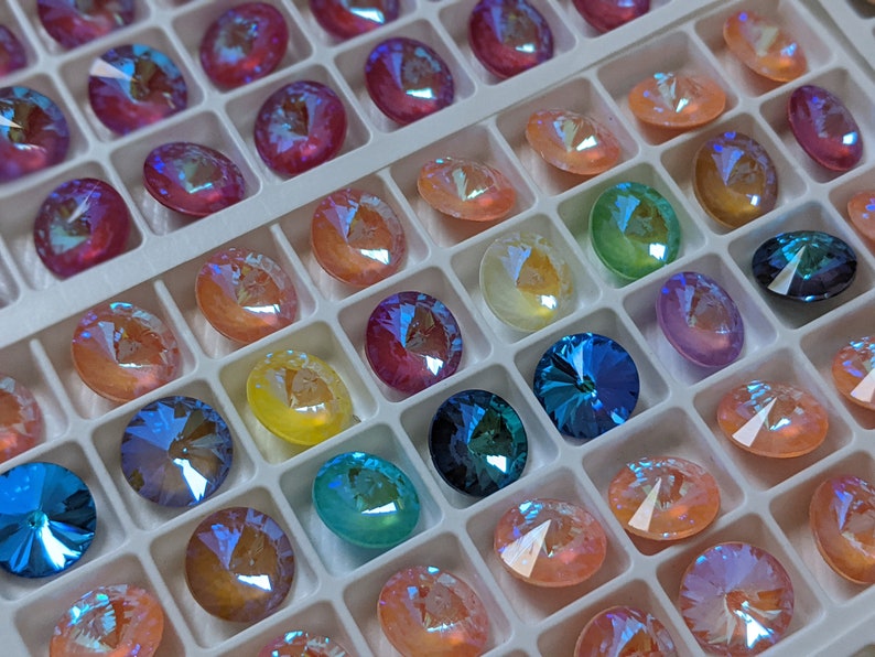 Juicy Color 12mm Rivoli Rhinestone Crystals 12mm, 1122 Delite Rivoli ,Burgundy delite, blue 12mm, pink 12mm image 3