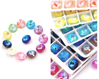 Juicy Color 12mm Rivoli Rhinestone Crystals 12mm, 1122 Delite Rivoli ,Burgundy delite, blue 12mm, pink 12mm