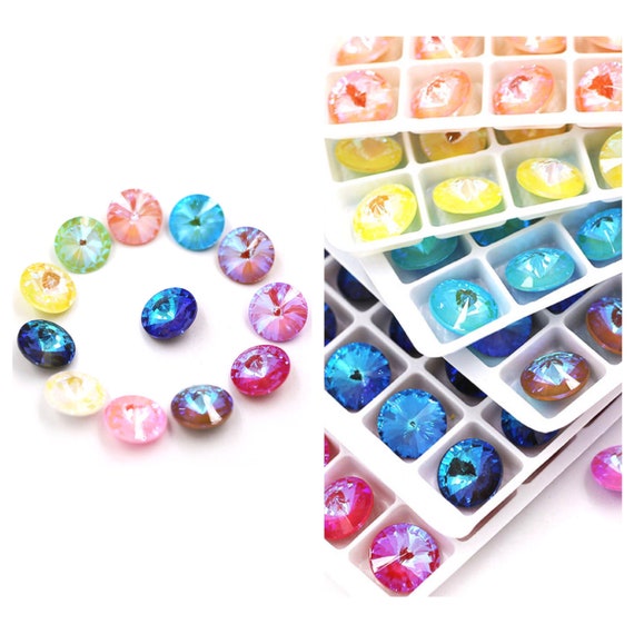 Juicy Color 12mm Rivoli Rhinestone Crystals 12mm, 1122 Delite Rivoli ,Burgundy delite, blue 12mm, pink 12mm