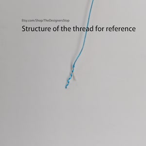 May include: A close-up of a blue thread against a white background. The thread is twisted and has a slight sheen. The text "Structure of the thread for reference" is visible at the top of the image.