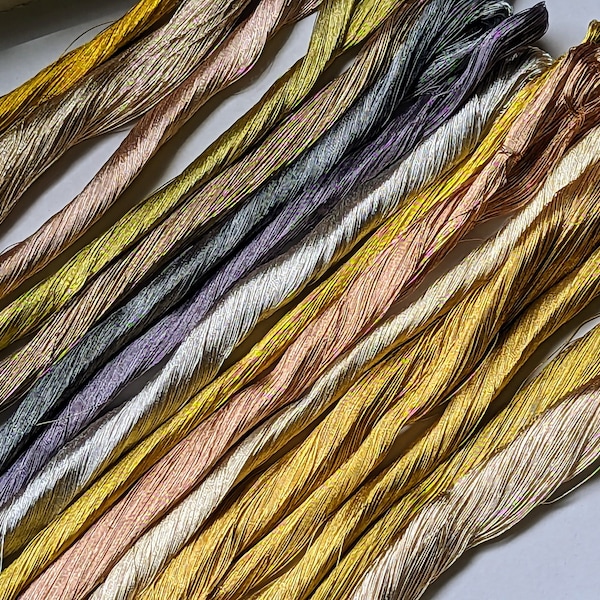 Metallic thread skeins for embroidery, thin metallic thread, goldwork embroidery supplies