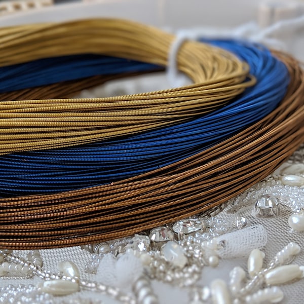 Purl Pearl in Amiral Blue Color Old Gold and Chocolate color, French Bullion Wire, Stiff Gimp