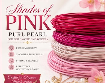 Pink Purl Pearl Jaceron Wire for Goldwork Embroidery | Premium Bullion Wire | Aari, Zardozi & Tambour Embroidery Supply