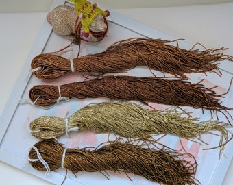 Bright Check Purl in Brown shades, French Rough Bullion Wire in Bronze, Bullion Wire Gilt Gimp for Goldwork Luneville Embroidery