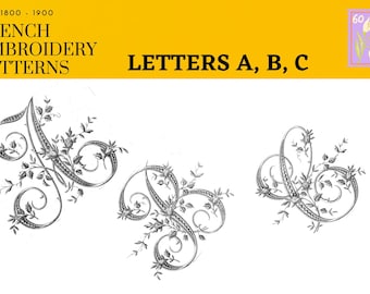 French Monogram and vintage letters design pattern for embroidery from the 1800 to 1900's, dessin french alphabet stencil
