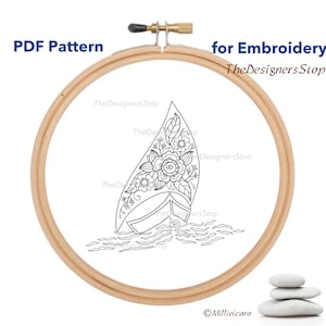 DIY Sail Boat Embroidery PDF Pattern for Goldwork Luneville Tambour or hand embroidery with regular floss, Embroidery Pattern Only