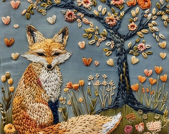 Whimsical Fox & Flowery Haven Embroidery Patterns | Stick and Stitch Embroidery| Peal and Stick Embroidery pattern of a fox