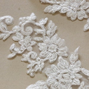 Offwhite and Silver Bridal Lace applique, Bridal Lace Applique in Ivory and Silver, Lace Applique on tulle - AppSet- 21-WS