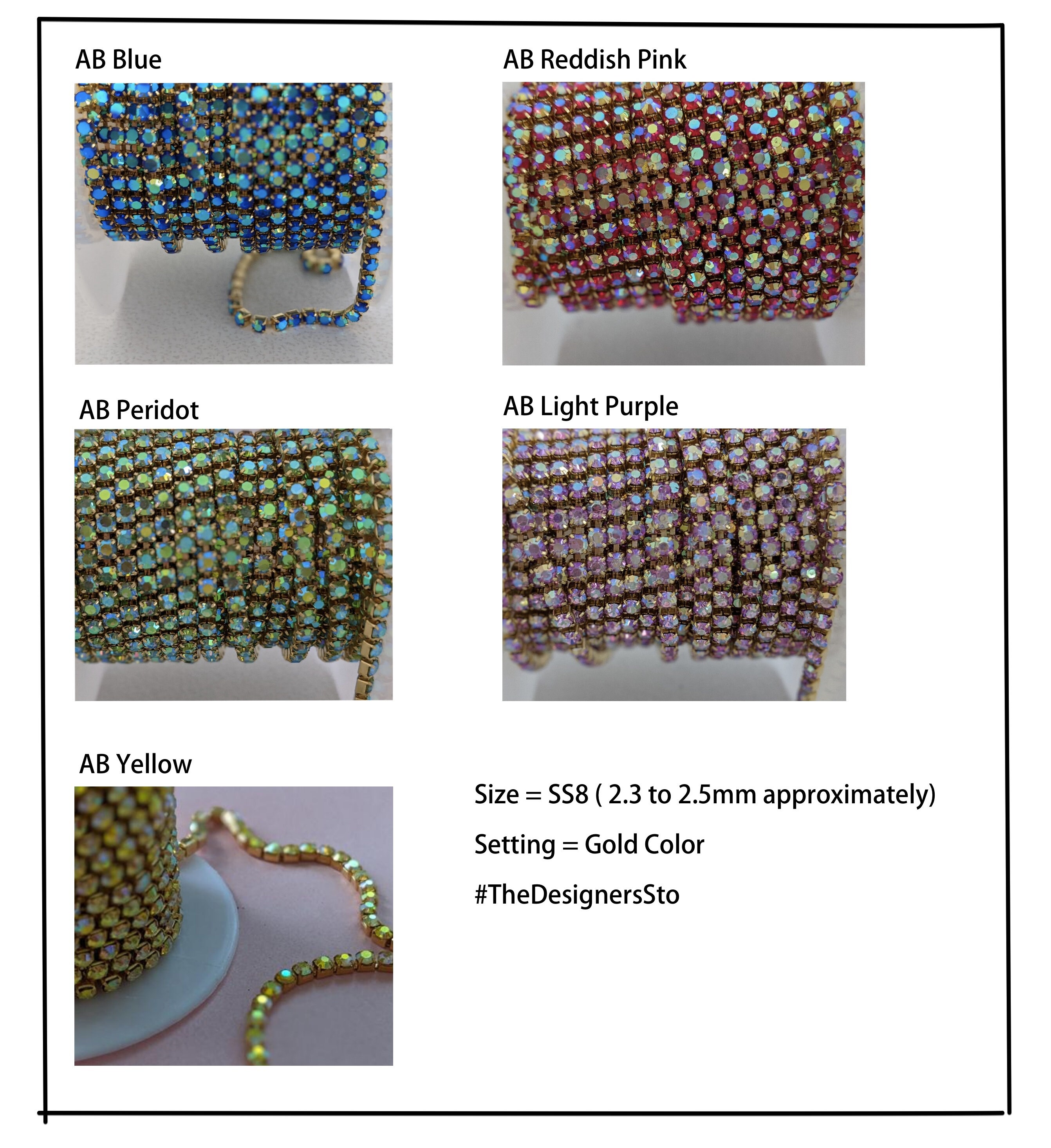 Aurora Borealis Crystal Chain AB Blue Gold Rhinestone | Etsy