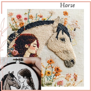 Stick and Stitch Horse Embroidery Pattern Set | Horse and Girl Patterns | DIY Embroidery - No Instructions