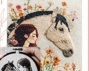 Stick and Stitch hästbroderimönster set | Häst- och flickamönster | DIY-broderi - Inga instruktioner