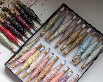 Unique cotton and metallic embroidery threads in pastel and dark shades, Hand dyed embroidery threads to create your best designs