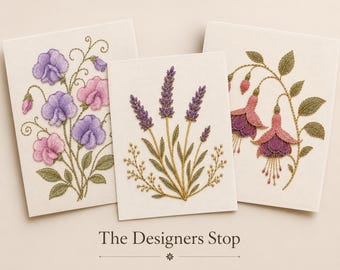 Goldwork Embroidery Patterns | 3 Botanical Hand Embroidery Designs | Beginner Floral PDF Bundle
