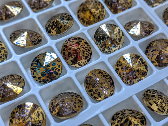 Gold Patina 12mm Rivoli 1122 Crystals in all shades, Round 12mm rivoli point back rhinestone