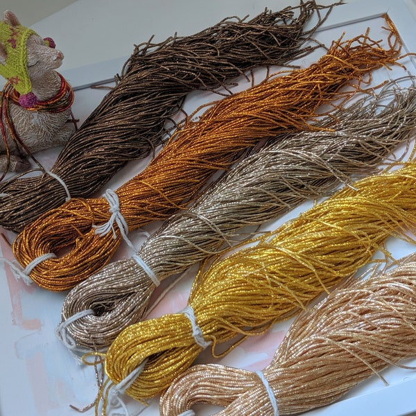 Goldwork Embroidery Supplies French Bullion Wire called Bright Check Purl in Rich Gold Bronze and Tan Colors