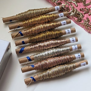 Best rounded couching thread for metalwork, goldwork or tambour hand embroidery in shades of gold, rosegold and antique