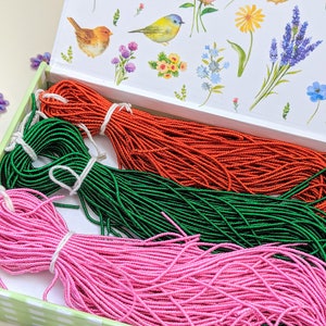 Goldwork Silk Purl in Pink Green and Orange French Embroidery Threads, Gimp Thread, Luneville Embroidery Supplies