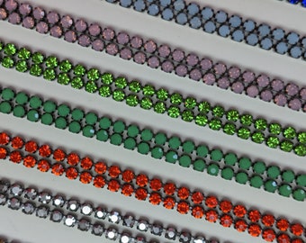 Gunmetal Opal Rhinestone Cup Chain, Rosewater & Pacific Blue (2.5mm)