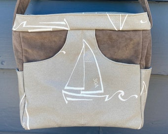 Convenient Zippered Bag For Projects and Everyday, Sailing Zippered Bag, Medium Project Tote, Knitting Project, Lake or Beach Sail Ship Bag