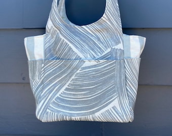Gray and White Medium Project Tote, Knitting Bag With Many Pockets, Everyday or Travel Tote, One of a Kind Tote, Yarn and Needle Storage Bag