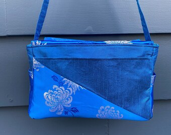 Small Zippered Project Tote, Small Everyday Purse, Zippered Knitting Bag, Tote For Small Projects, Chinese Silk Small Purse, One of a Kind