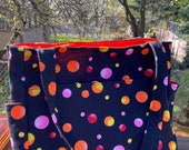 Katrina 2034, Bright Circles on Black Knitting Bag, Brightly Colored Project Tote, Self Standing Knitting Bag, Knitting Project Tote, Bags