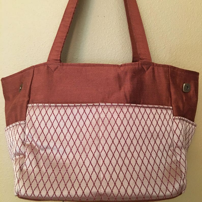 Katrina#1638 Large Project Bag Crochet Bag Yarn Bag Rust and Gold Knitting Bag Expanding Knitting Bag Large Project Tote Crochet Tote