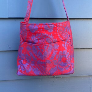 Marimekko Fabric Tote, Fabric From Finland Tote, Bright Red and Blue Tote, Large Yarn Project Tote, Knitting Project Bag, One of a Kind Tote image 6