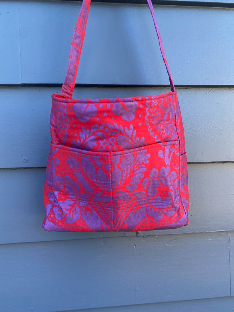 Marimekko Fabric Tote, Fabric From Finland Tote, Bright Red and Blue Tote, Large Yarn Project Tote, Knitting Project Bag, One of a Kind Tote image 6