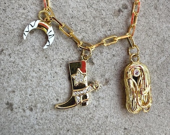 Cowgirl Pendant Bracelet – Fashion Jewelry in Gold Finish