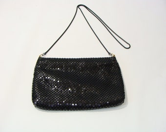 Vintage Black Mesh Handbag With Gold Detail