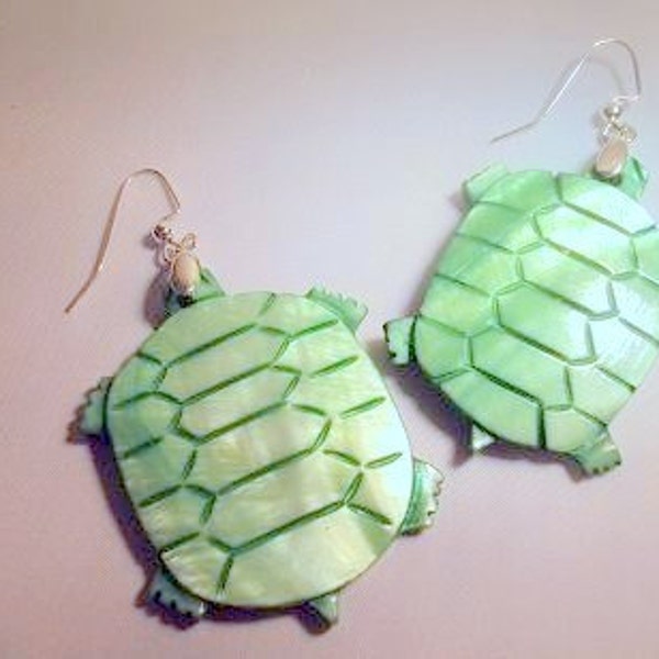 REDUCED - Shell Green Turtle Earrings