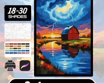 Colorful Landscape Thunderstorm Color by Number, Adult Art (Digital Download)