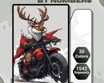 Christmas Reindeer Rider Paint by Number | Procreate Coloring Page (Digital Download)