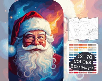 Colorful Christmas Santa Advanced Color by Number, Sketchbook, Printable, Digital Download, Adult, Paint by Number, Procreate,
