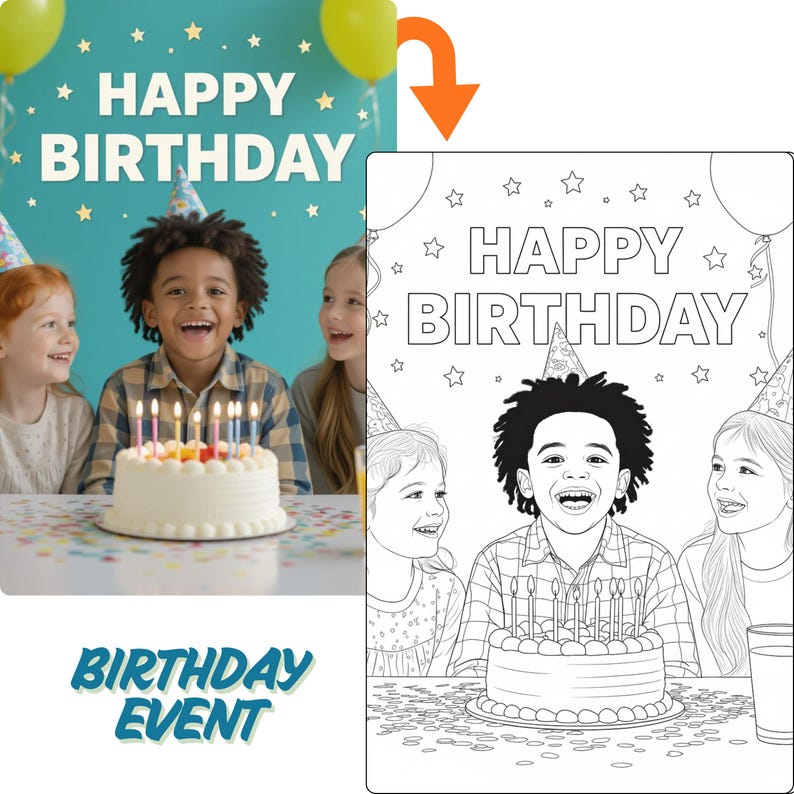 10 custom coloring pages created from your personal photos. Personalized photo-to-sketch service for adults and kids. High-quality line art delivered within 24 hours. Perfect DIY coloring book gift and custom party activity from my Etsy shop.