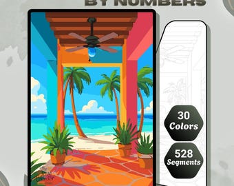 Sunset Beach Verf op nummer | Digitale kleurplaat voortplanten (A4/A3, png)