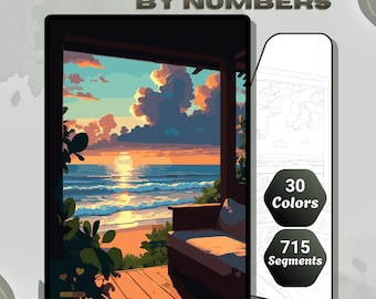 Uitzicht veranda zonsondergang schilderen op nummer | Procreate A4/A3 (digitale download)