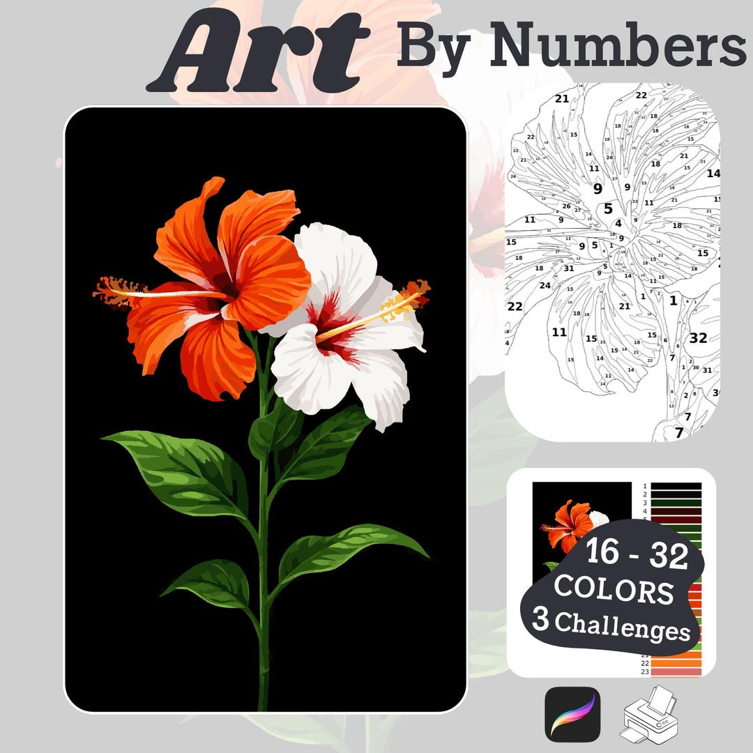 Flowers - Advanced Color by Number, Sketchbook, Printable, Digital ...