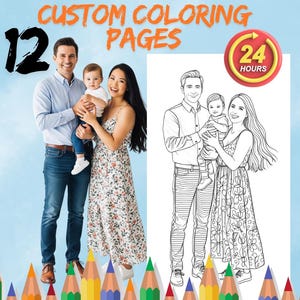 Kids Activity Page, 12 Custom Coloring Pages from Your Own Photo, Bundle Custom Sketch Coloring Page, Digital Download, Photo Coloring Page