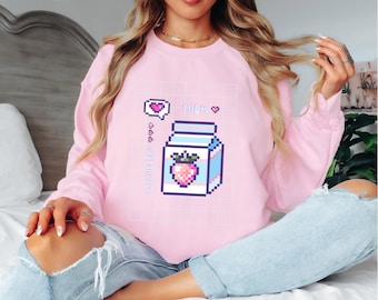 Strawberry Milk Sweatshirt: Retro Kawaii Lofi Streetwear