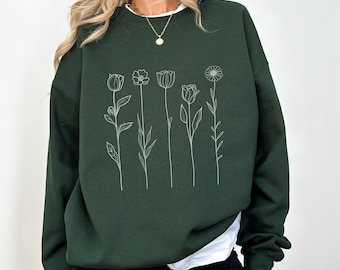 Wildflower Line Art Sweatshirt: Botanical Crewneck