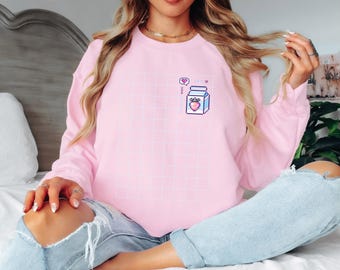 Strawberry Milk Box Sweatshirt: Retro Kawaii Lofi Style