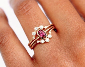 14k Gold "Eden" Purple Tourmaline Engagement Ring, Wedding Set, Stacking Ring Minimalist