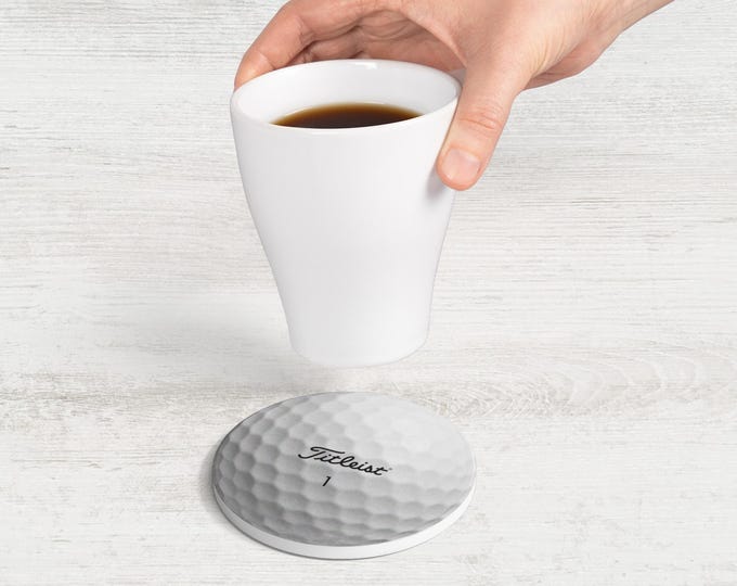 Titleist Golf Ball Ceramic Coaster | Cork Backed Drink Mat