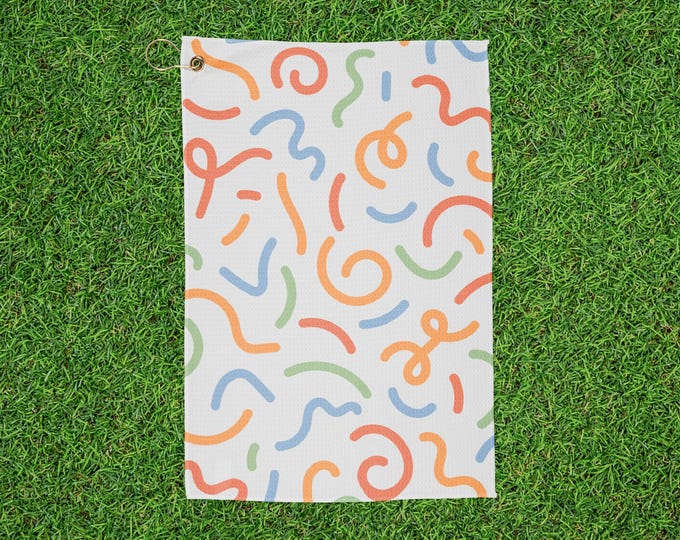 Retro Rainbow Abstract Golfer Towel with Clip | Golf Towel