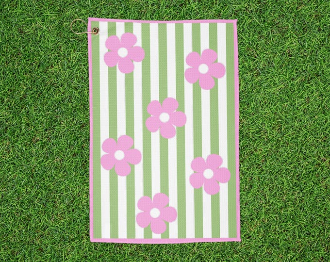 Pink Floral Striped Golf Towel