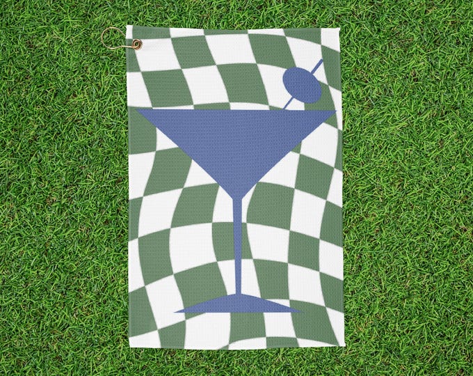 Golf Towel with Checkered Martini Cocktail