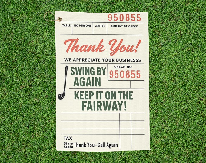 Thank You Retro Diner Receipt Golf Towel - Vintage Red & Green